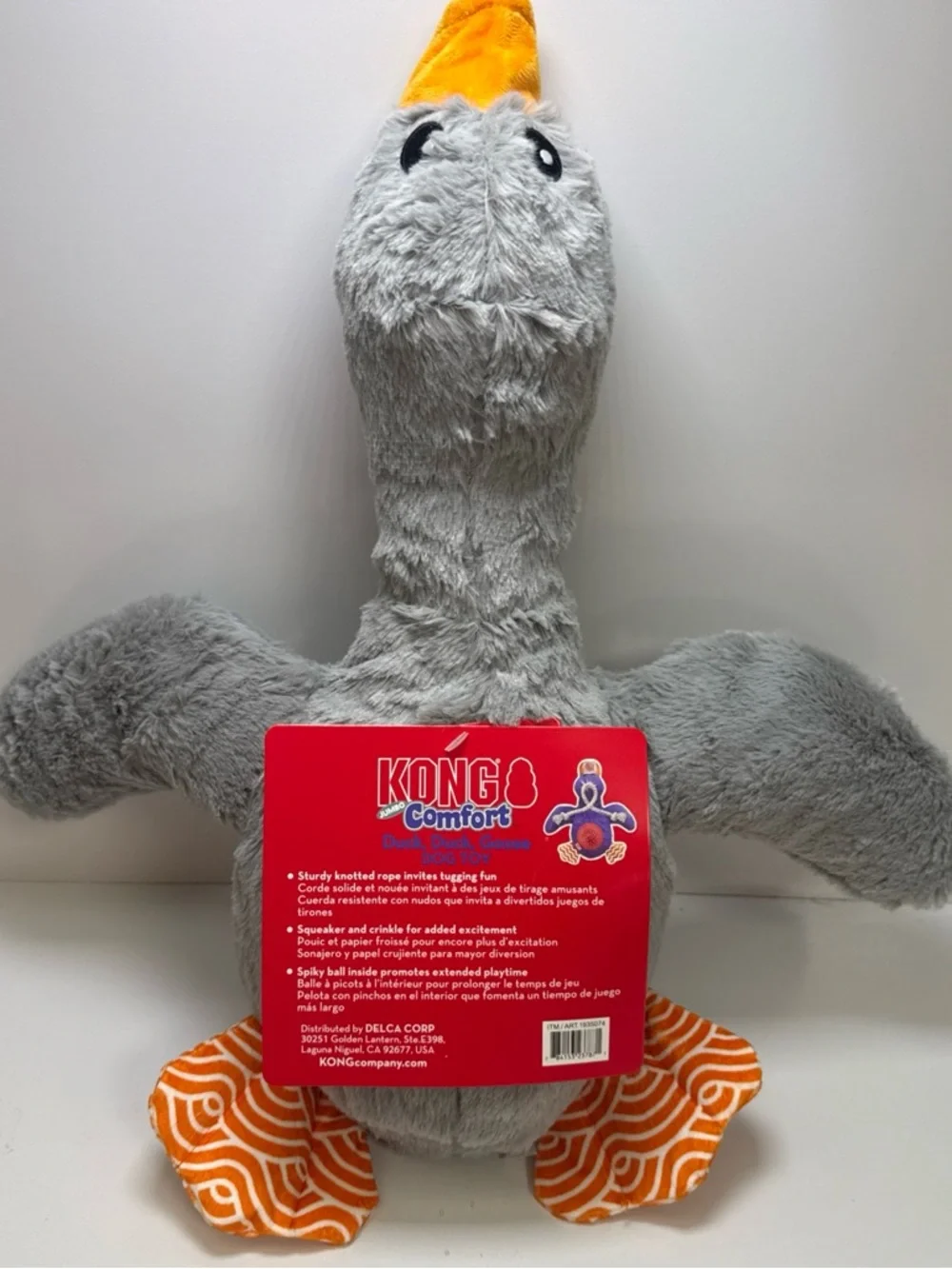 Plush Grey & Orange Duck Bird Toy - Soft Chewable Companion